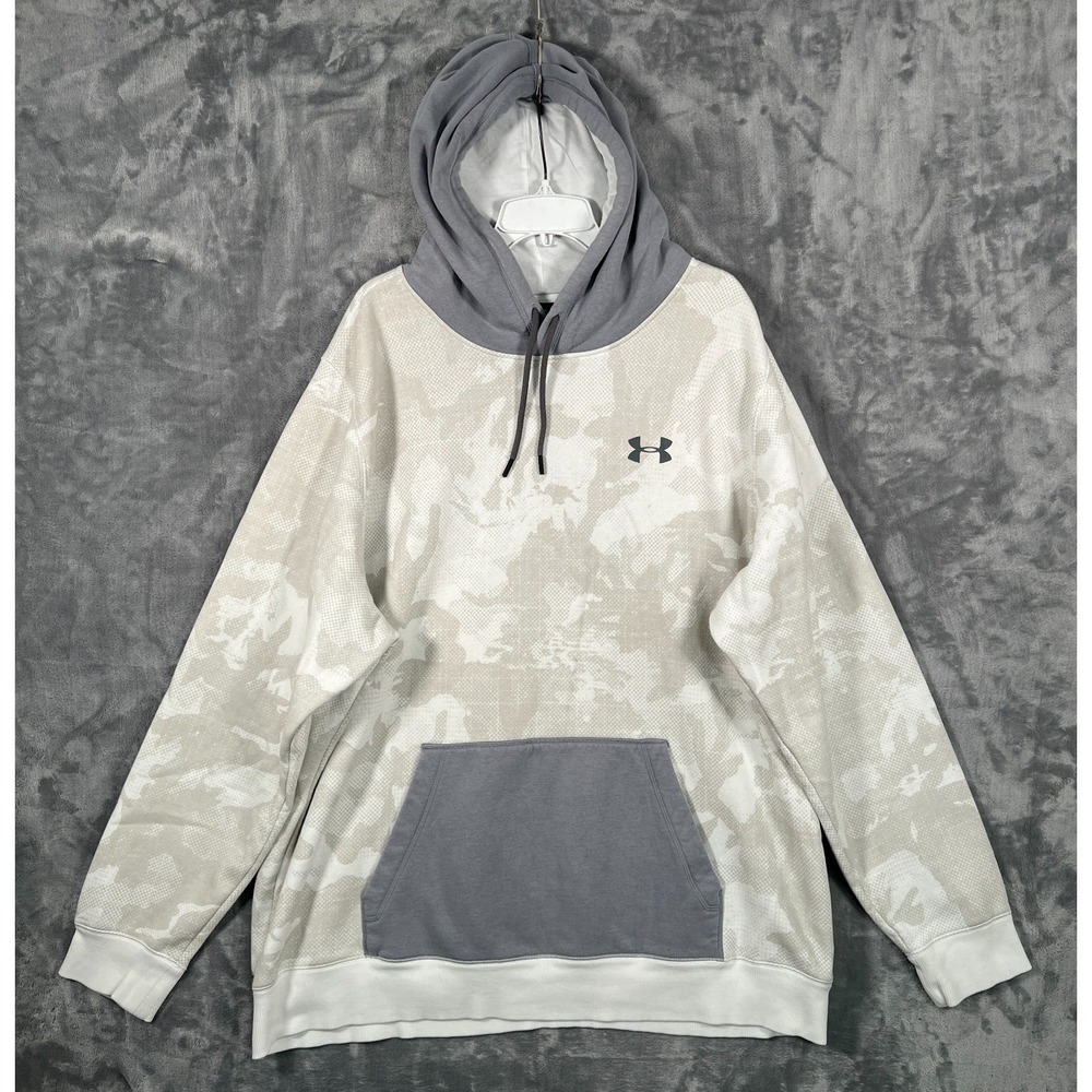 Under Armour Hoodie Mens 3XL White Gray Camo Rival Fleece Pullover Sweatshirt